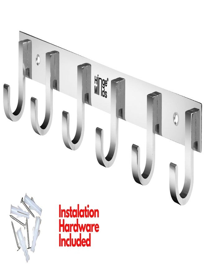 HingeMinds Stainless Steel Cloth Hanger for Wall, Clothes Hook Hangers Door Mounted, Bathroom Hooks for Hanging Towel, Wall Mount Shirt Hangers, Dress Holder Hooks - 6 Pin-XL, Pack of 1, Silver - Image 4